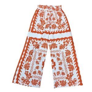 Umgee NWOT Wide Leg Pants Size Small Orange White Print Casual Boho Festival